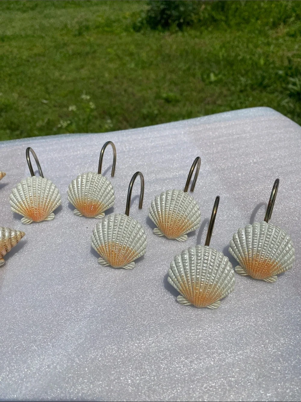 Seashell Shower Curtain Hooks Beach Nautical Bathroom Décor Resin Metal 12pc